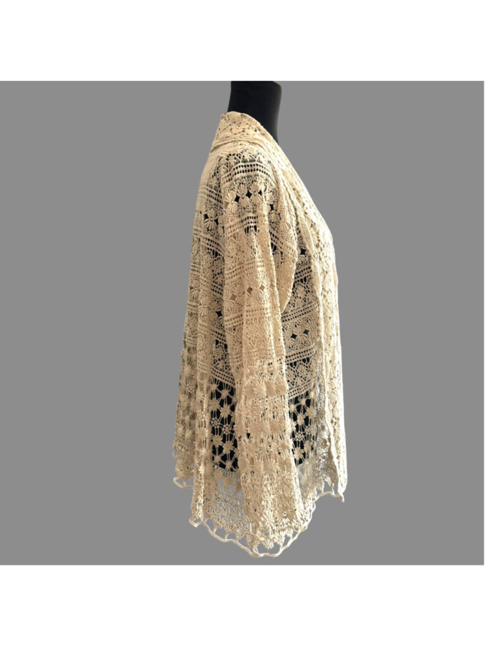 Vintage 90s Johnny Was Cream Floral Lace Duster Cardigan S - Picture 6 of 12